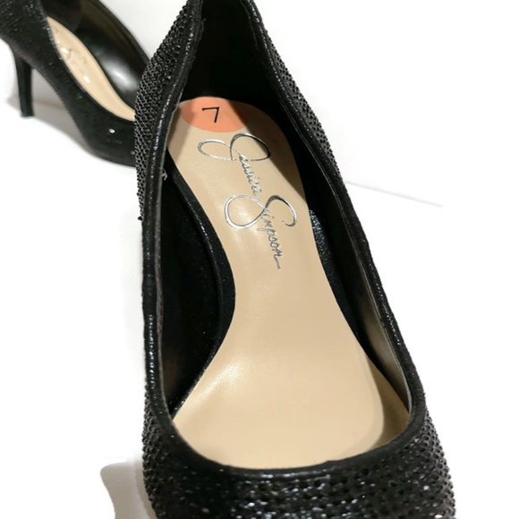 Jessica Simpson Black 3" Heel Rhinestone Pointed Toe Party Pump - Picture 5 of 8